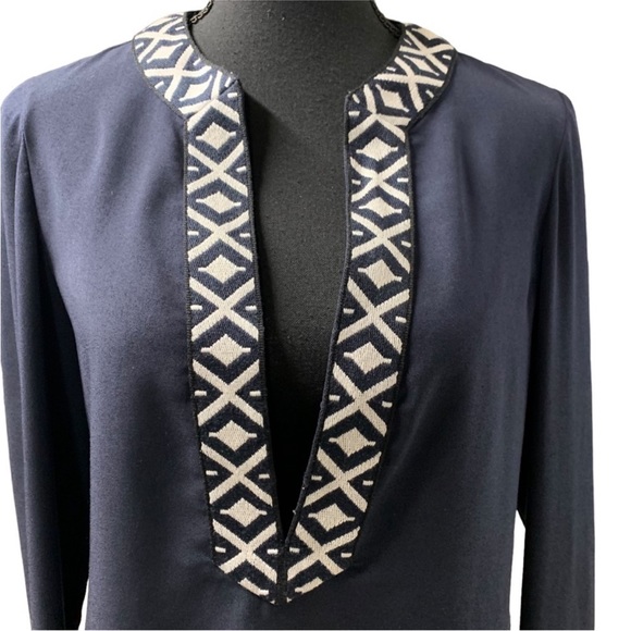 TORY BURCH NAVY EMBROIDERED TAPED TUNIC - Picture 3 of 12